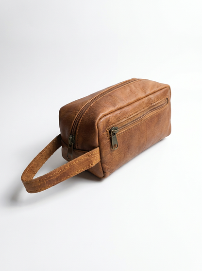 Handcrafted Genuine Leather Toiletry Bag – Vintage Travel Dopp Kit for Men &amp; Women