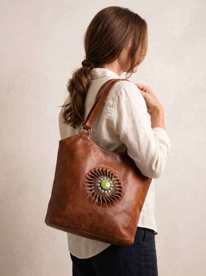 The Sahara Artisan Leather Tote Bag - Tan Cognac