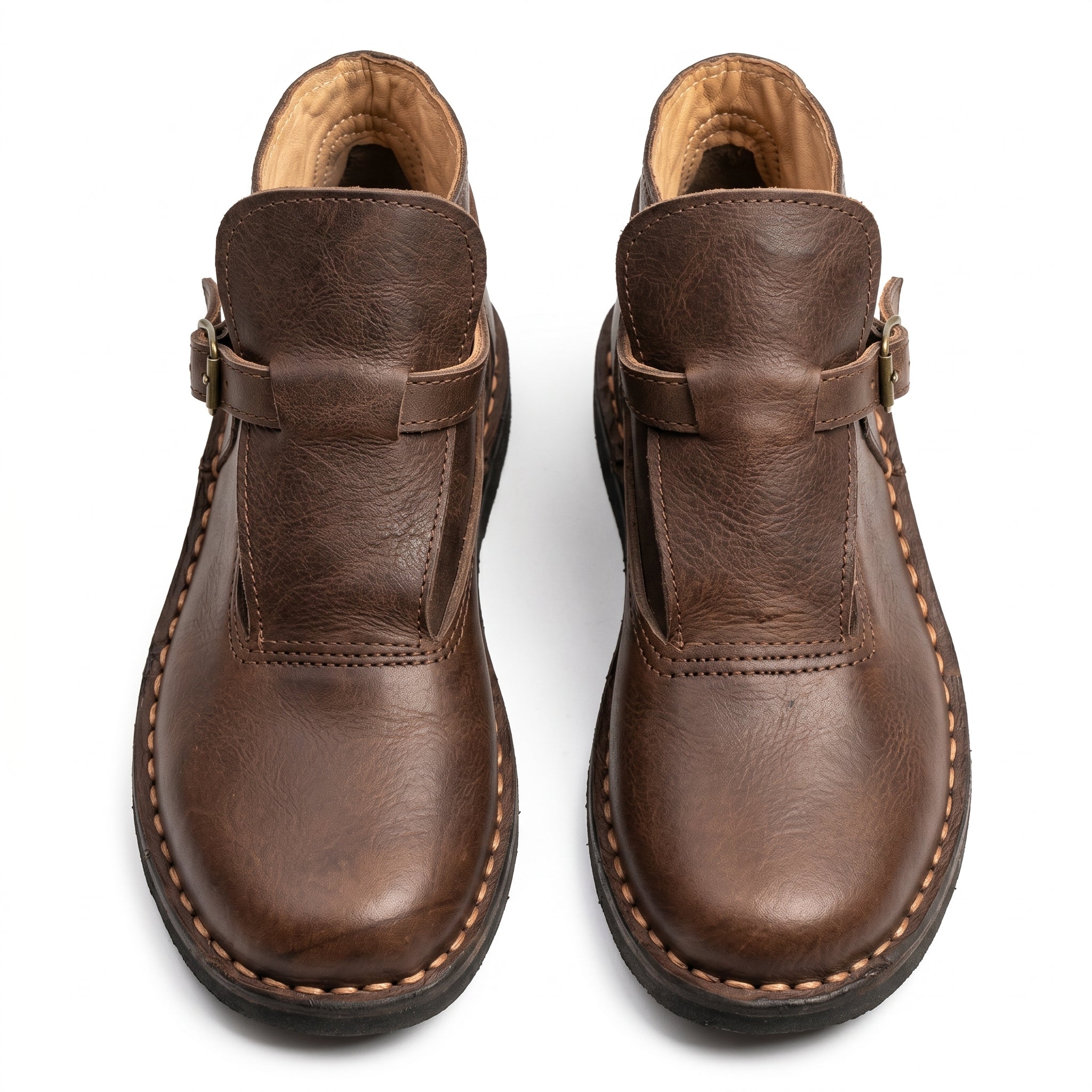 Artisan Handcrafted Pebble-Grain Leather Monk Boots