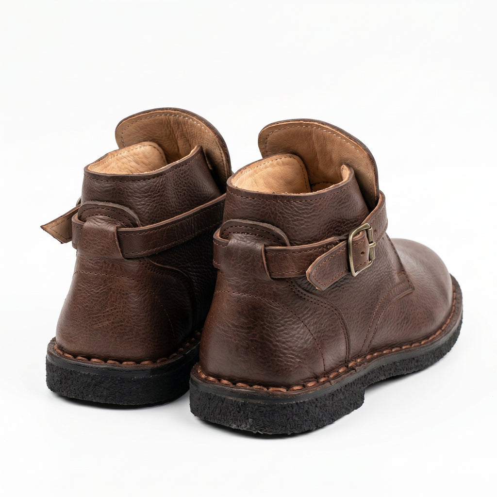 Artisan Handcrafted Pebble-Grain Leather Monk Boots