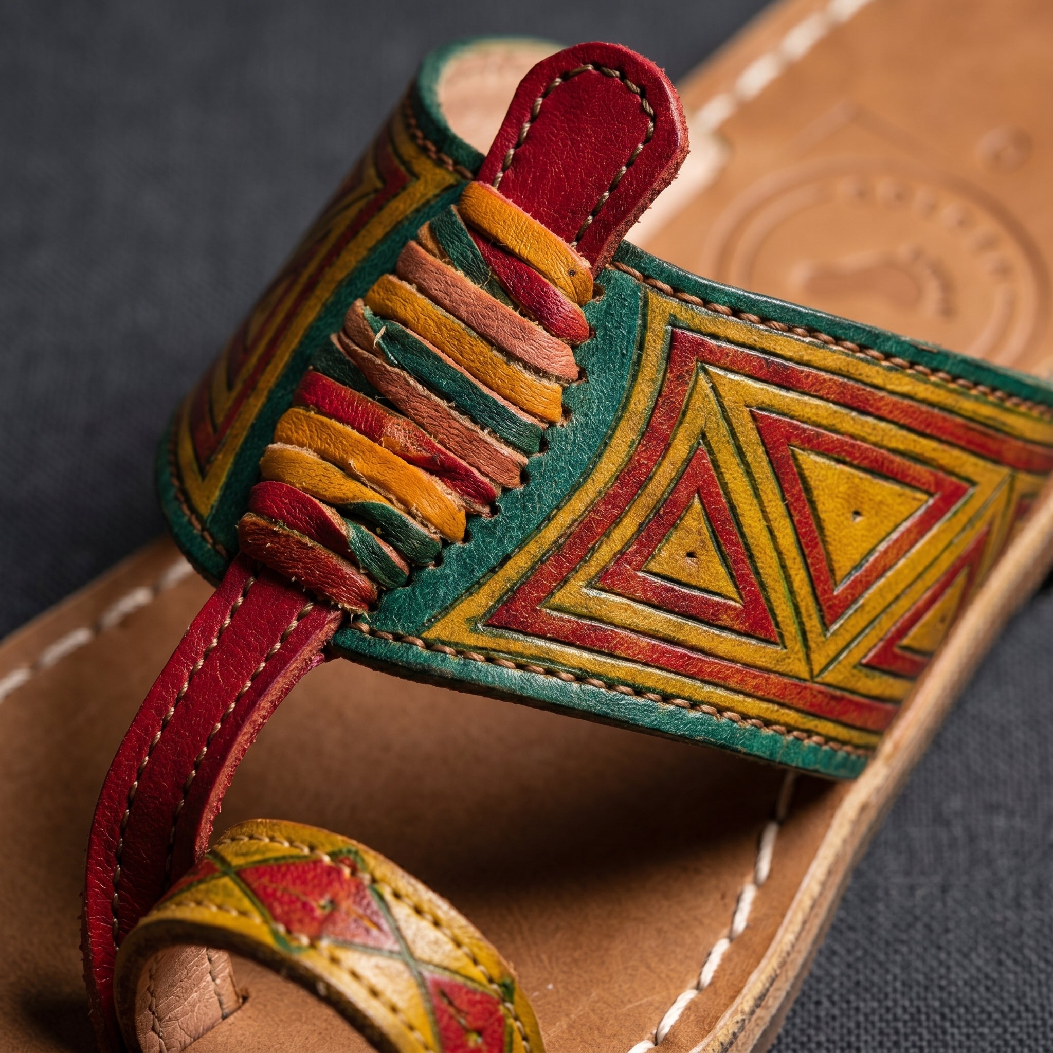 Artisan Hand-Painted Geometric Leather Toe-Loop Sandals