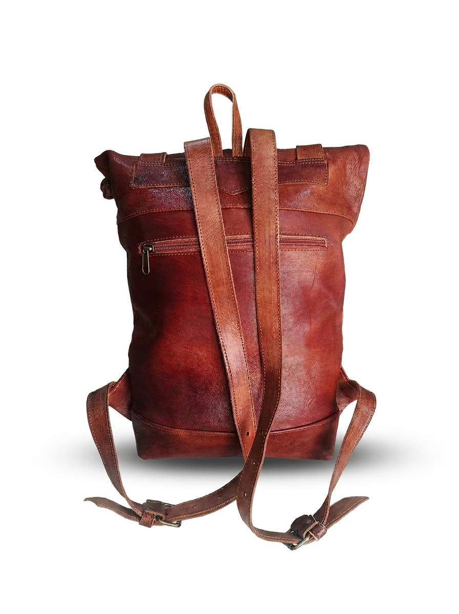 Artisan Handmade Leather &amp; Kilim Roll-Top Backpack