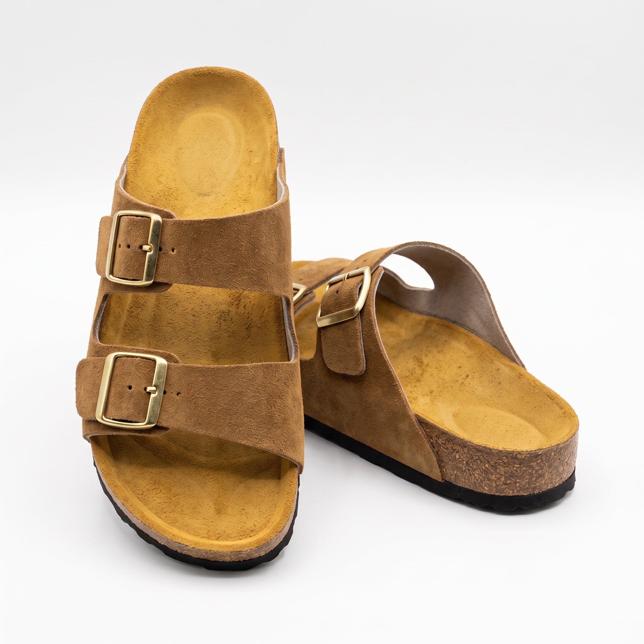 Premium Men's Cork Sole Sandals - Camel Suede
