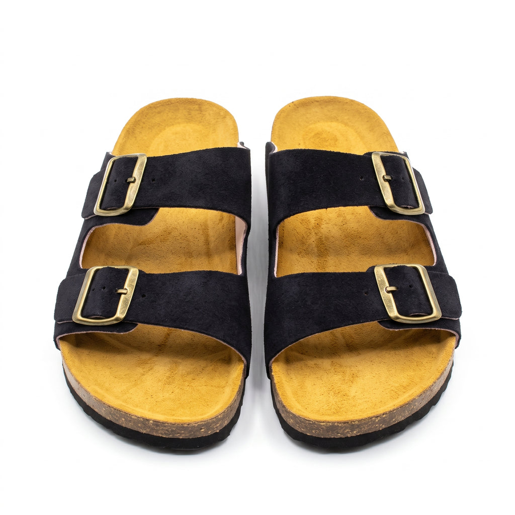 The Nomad Premium Leather & Suede Double-Strap Sandals - Navy Blue