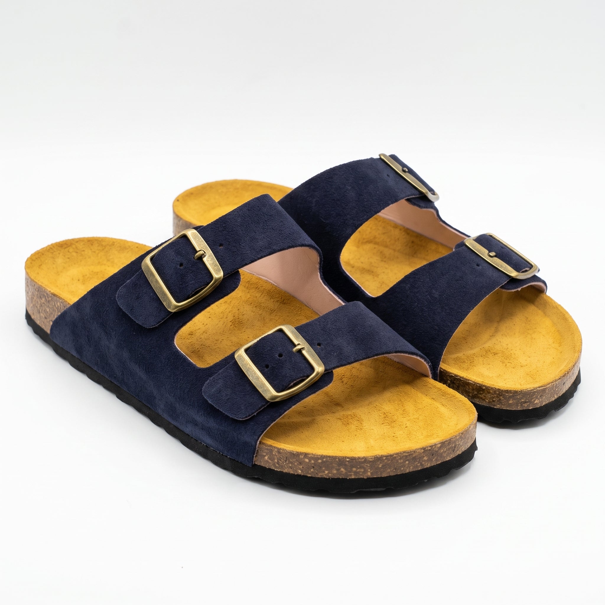 The Nomad Premium Leather & Suede Double-Strap Sandals - Navy Blue