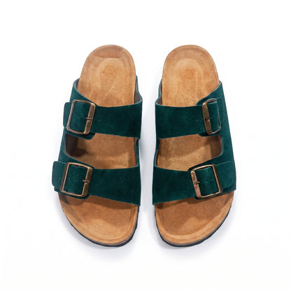 remium Cork Sole Sandals - Forest Green Suede