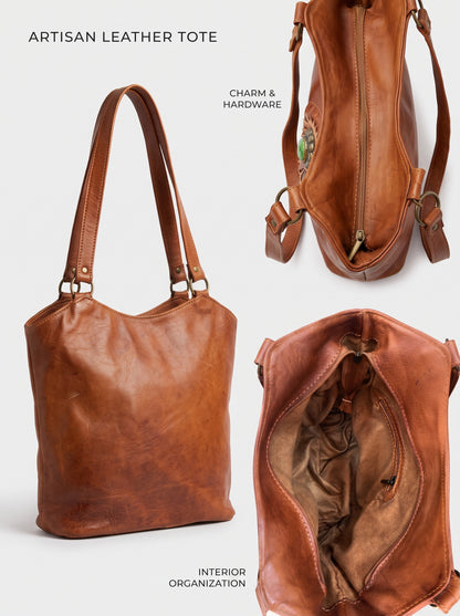 The Sahara Artisan Leather Tote Bag - Tan Cognac