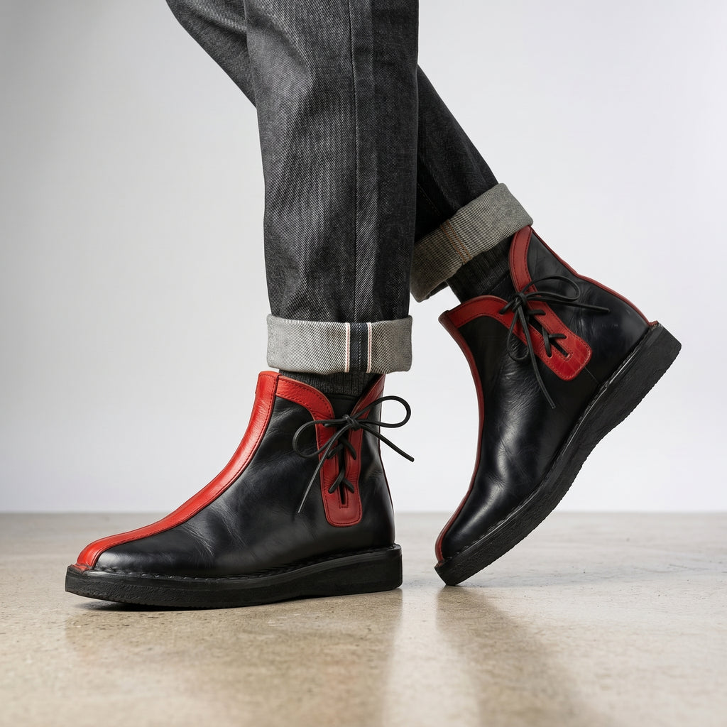 Leather Boots – Obsidian Black & Crimson Red